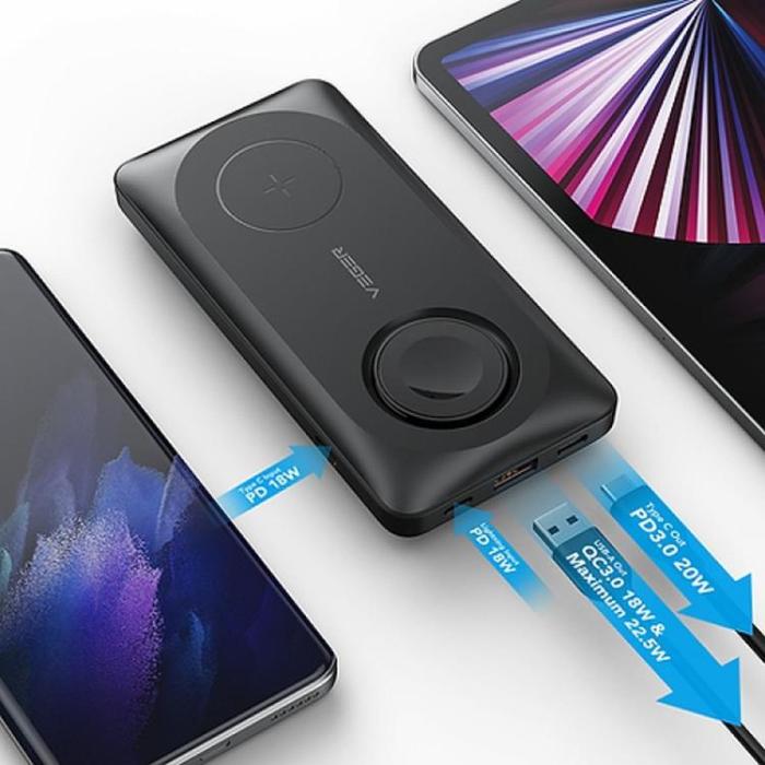 Veger - VEGER Powerbank 10000 mAh Magsafe 22.5W med trådlös laddning - Svart