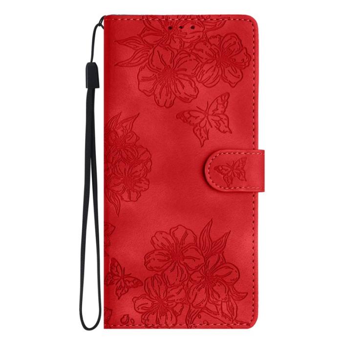 OEM - Mobilskal till Samsung Galaxy S26 Ultra KonstLäder Fjärilsblommor - Röd