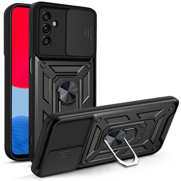 OEM - Galaxy A13 5G/A04s 4G Skal med Ringhållare Hybrid Armor Camshield - Svart