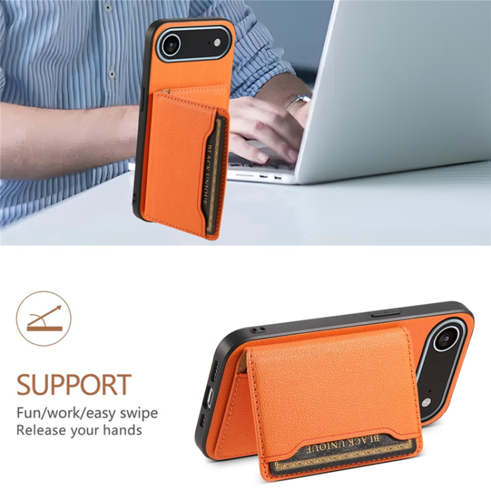 A-One Brand - iPhone Air Mobilskal Korthållare Calf Kickstand Läder - Orange