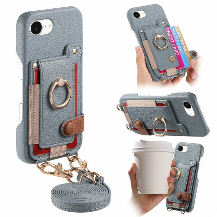 A-One Brand - iPhone 16e Mobilskal med Korthållare Ring Kickstand - Blå