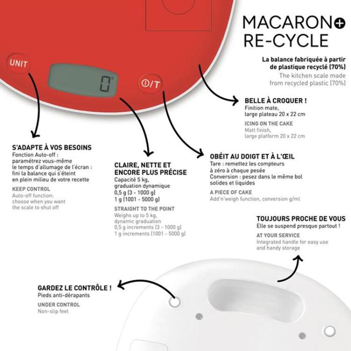 Terraillon - Terraillon Köksvåg Macaron+ Re-Cycled 70%, 5 kg