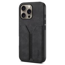 DENIOR - DENIOR iPhone 16 Pro Max Fodral Elastisk Kortficka KonstL&auml;der Svart