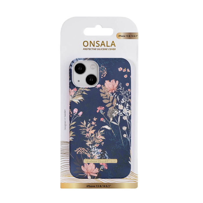 Onsala - ONSALA iPhone 14 Skal Dark Flower - Blå