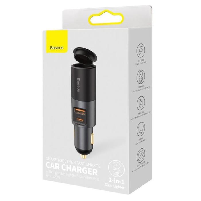BASEUS - Baseus Billaddare USB Till USB-C 120W - Grå