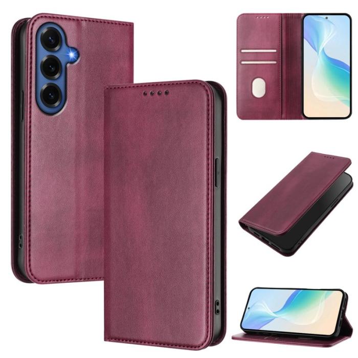 OEM - Samsung Galaxy S26+ Plånboksfodral Konstläder RFID Skydd - Vinröd