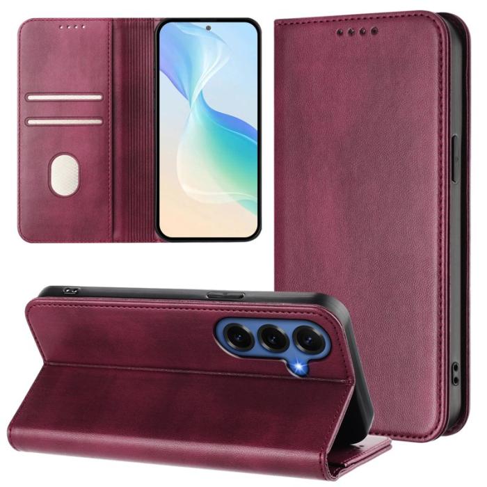 OEM - Samsung Galaxy S26+ Plånboksfodral Konstläder RFID Skydd - Vinröd