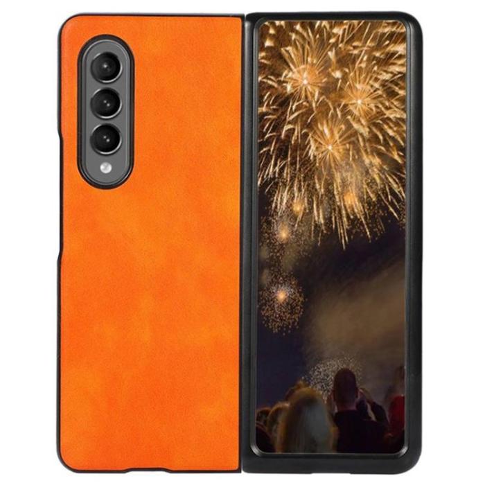 OEM - Galaxy Z Fold 4 Skal Läder Litchi - Orange