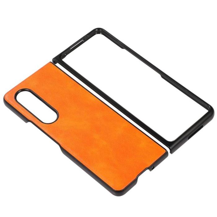 OEM - Galaxy Z Fold 4 Skal Läder Litchi - Orange