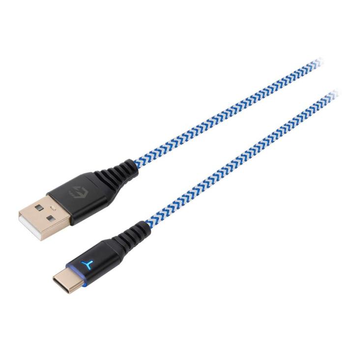 EGOGEAR - EGOGEAR Kabel SCH10 Vit/Blå Typ-C 3m Flätad för PS5