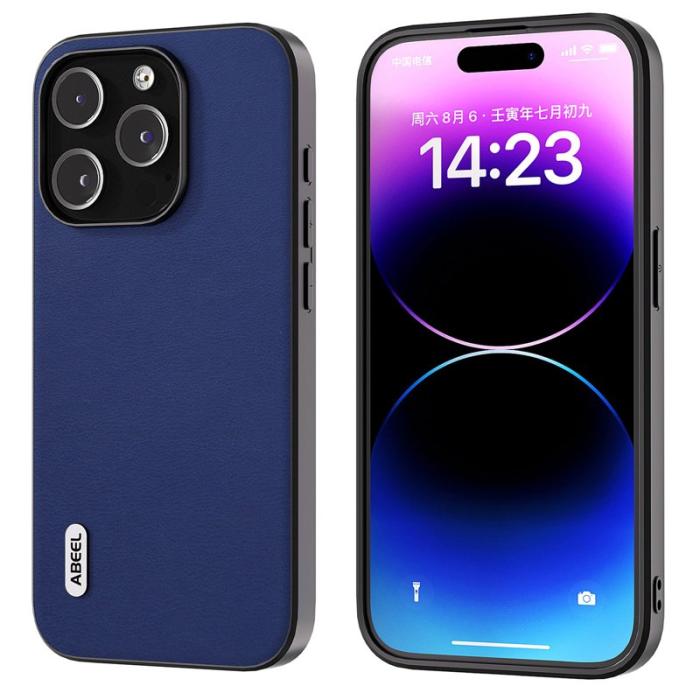 ABEEL - ABEEL Mobilskal till iPhone 14 Pro Max Shockproof Blå PU Läder