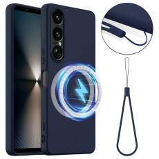 A-One Brand - Sony Xperia 1 VII Mobilskal MagSafe Non-Slip Liquid Silikon - Mörkblå