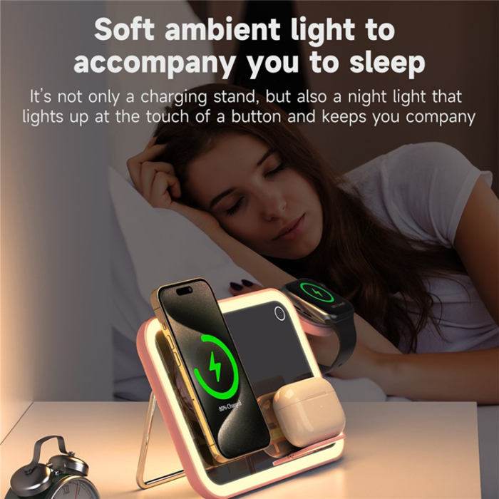 OEM - 3in1 MagSafe Trådlös Laddare iPhone Apple Watch Airpods V22 - Rosa