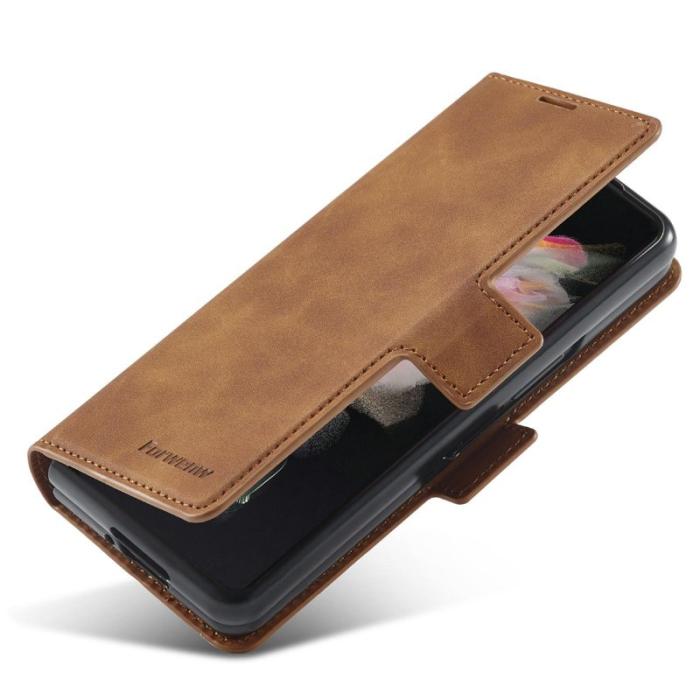 FORWENW - FORWENW Samsung Galaxy Z Fold3 5G Plånboksfodral Konstläder - Brun
