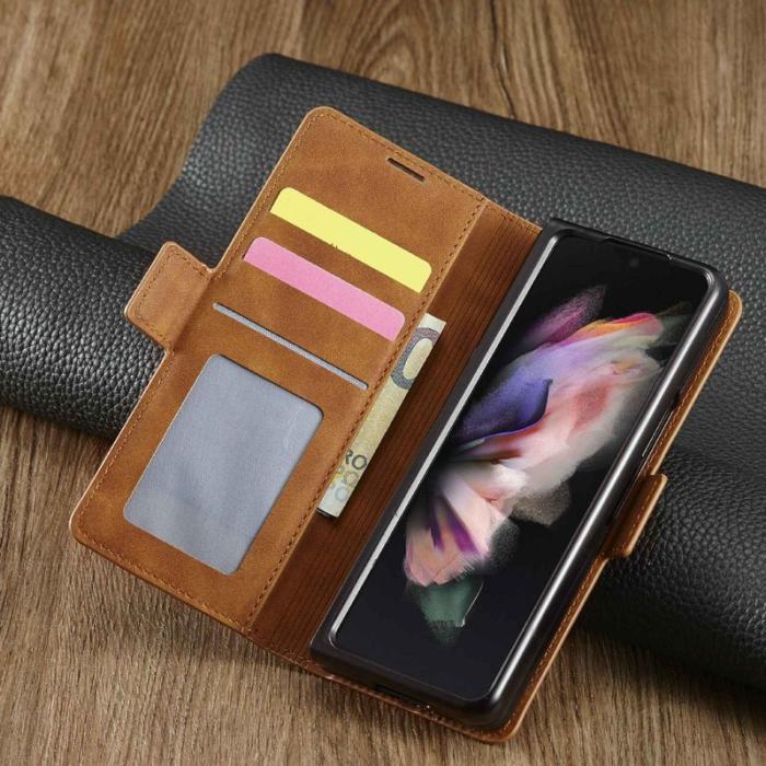 FORWENW - FORWENW Samsung Galaxy Z Fold3 5G Plånboksfodral Konstläder - Brun