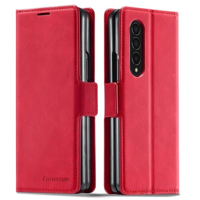 FORWENW - FORWENW Samsung Galaxy Z Fold3 5G Plånboksfodral Konstläder - Röd