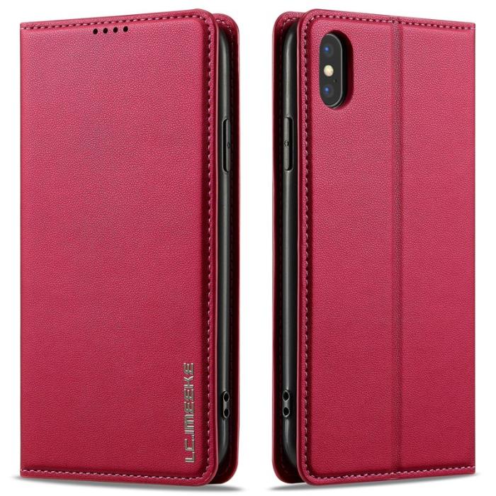 LC.imeeke - LC.IMEEKE L1 Series iPhone XS/X Plånboksfodral Konstläder - Röd