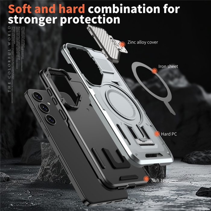 A-One Brand - Galaxy S25/S24 Mobilskal MagSafe Kickstand - Silver