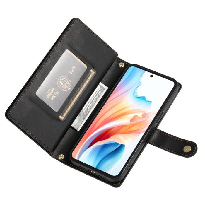 OEM - Samsung Galaxy S26 Fodral Dragkedja Äkta Läder - Svart