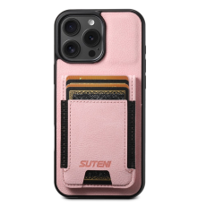 SUTENI - SUTENI iPhone 16 Pro Mobilskal Korthållare Litchi Läder - Rosa