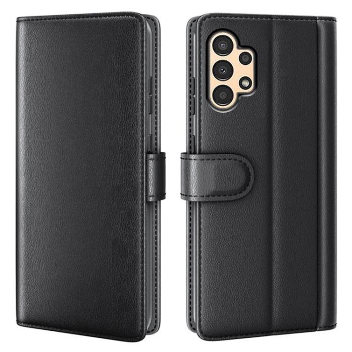 A-One Brand - Folio Flip Äkta Läder Plånboksfodral Galaxy A13 4G - Svart