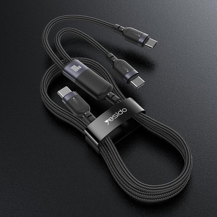 Yesido - YESIDO 2in1 USB-C - 2x USB-C 100W Kabel 1.2m PD CA92 - Svart