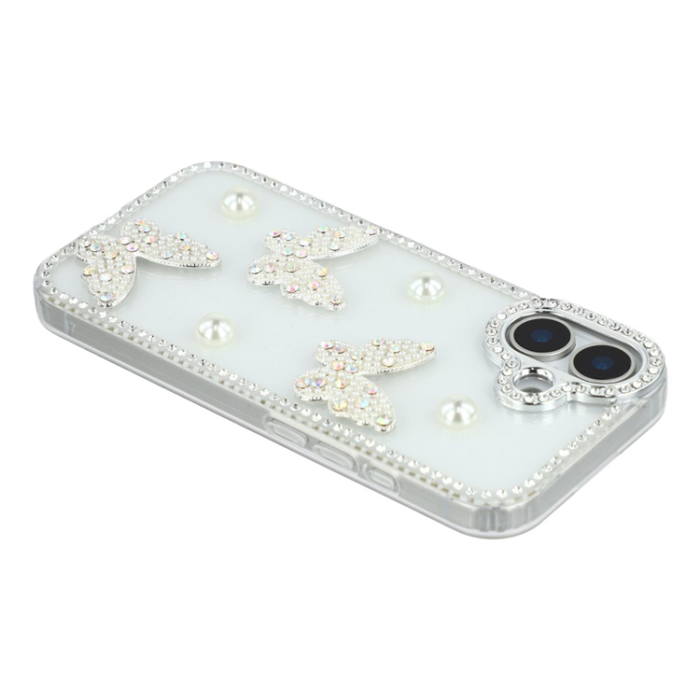 A-One Brand - iPhone 17 Mobilskal Rhinestone Edge Pearl Butterfly