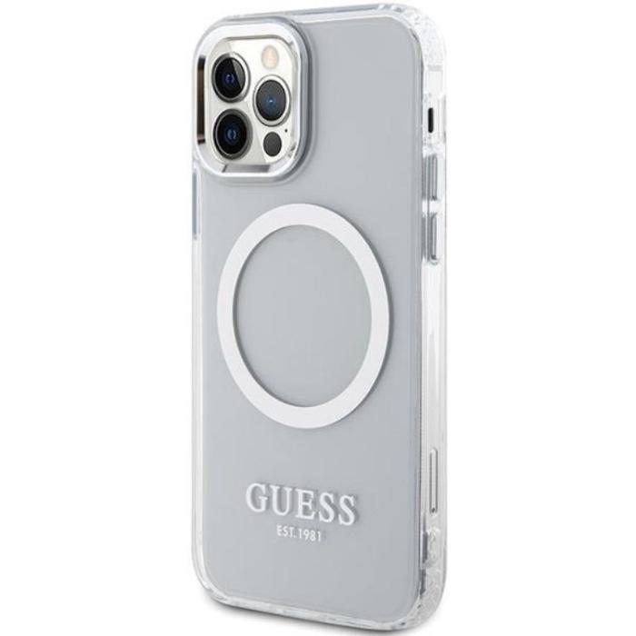 Guess - Guess iPhone 12 Pro/12 Mobilskal Magsafe Metall Outline - Silver