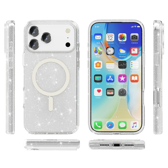 A-One Brand - iPhone 17 Pro Mobilskal MagSafe Puderglitter - Vit
