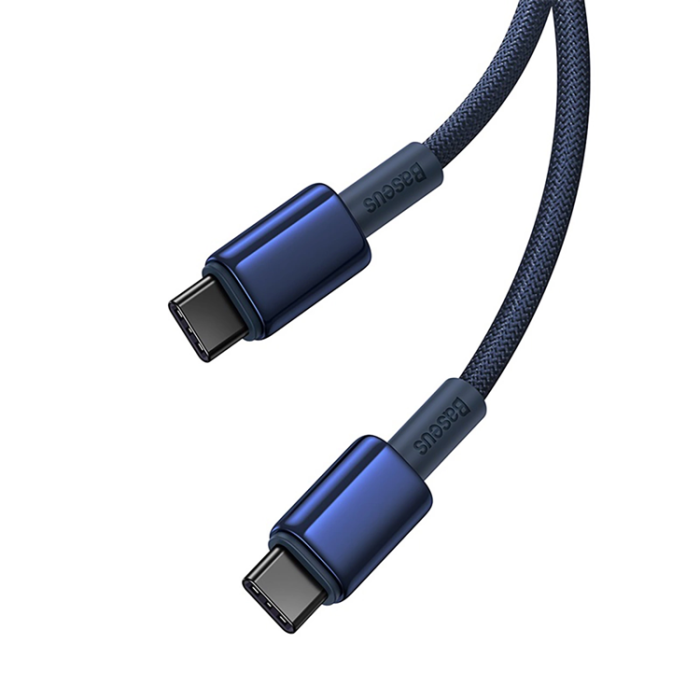 BASEUS - Baseus USB-C till USB-C kabel 100W 1m Tungsten Gold - Marinblå