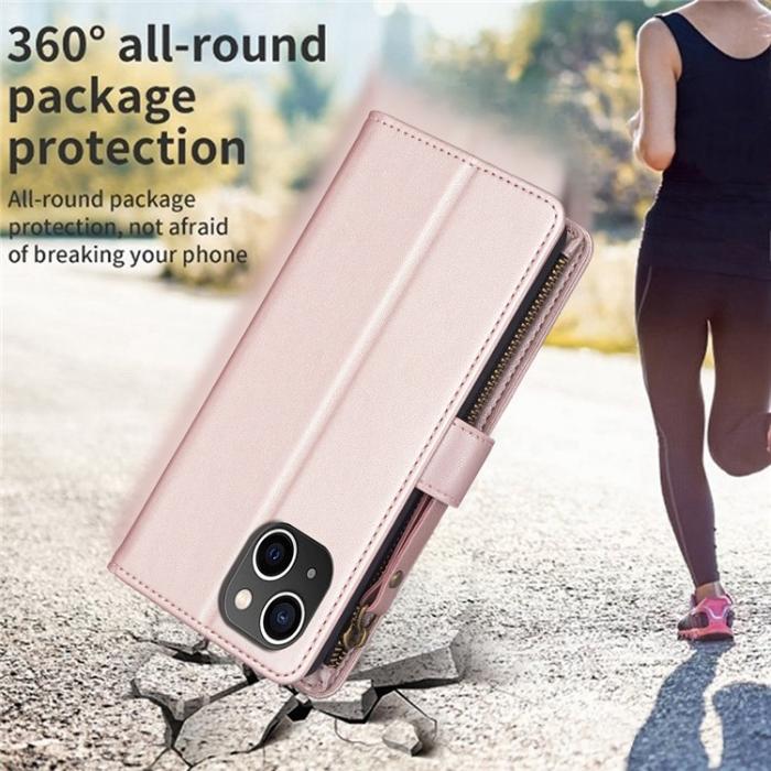 A-One Brand - iPhone 15 Plus Plånboksfodral Zipper Flip - Rosa Guld