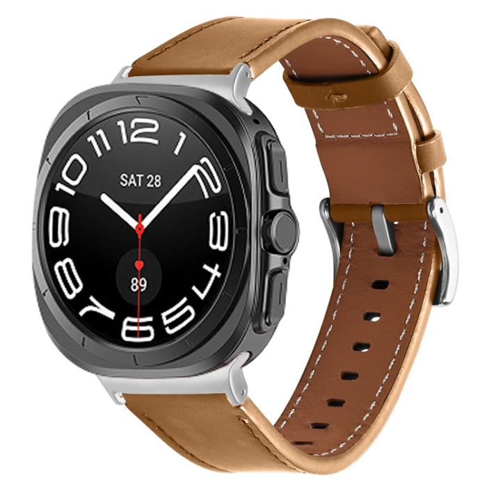 A-One Brand - Galaxy Watch 8/8 Classic (40/44/46mm) Armband Genuine Cow Läder - Camel
