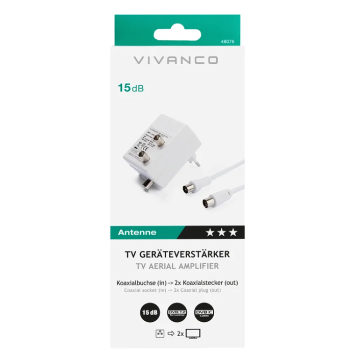 UTGATT1 - Vivanco Antenn Adapter 2 Vägs 15db - Vit
