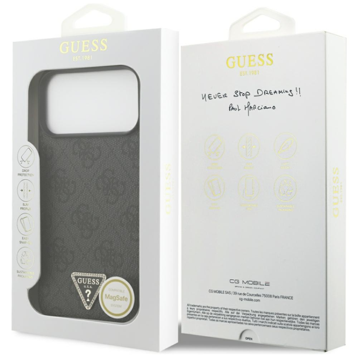 Guess - Guess Mobilskal För iPhone 18 Pro/17 Pro Magsafe Läder 4G Triangel Strass