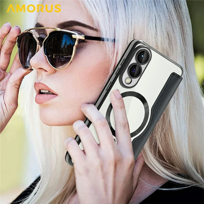 Amorus - Amorus Galaxy S25 Edge Plånboksfodral Magsafe RFID - Svart