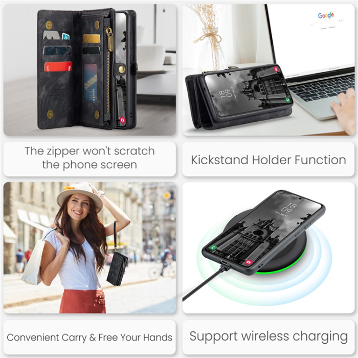 Caseme - CASEME Galaxy S25 Plus Ultra Plånboksfodral Med Rem - Svart