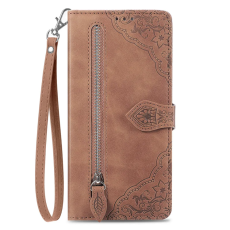 A-One Brand - Xiaomi 15 Ultra Plånboksfodral Flower Imprint Zipper - Brun