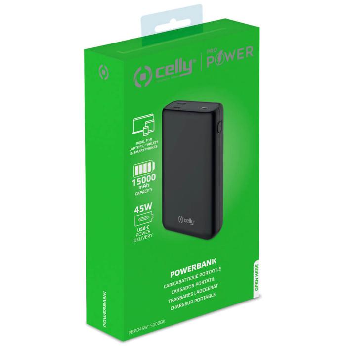UTGATT5 - Celly PowerBank PD 45W / QC3.0 18W 15.000 mAh Svart