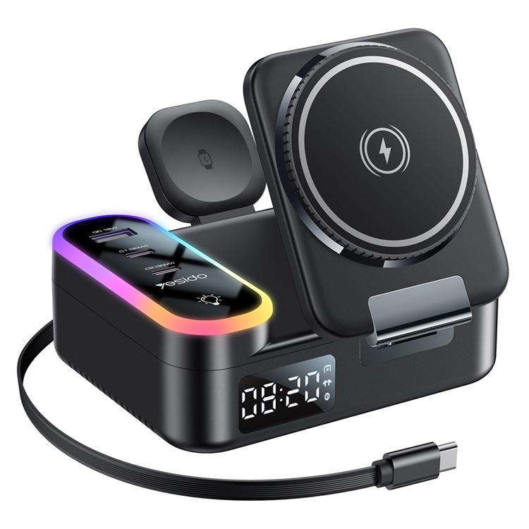 YESIDO Magnetisk Trådlös Laddare 65W för Mobil/Watch/Earbuds med Digital klocka | 505295 | AlltMobil