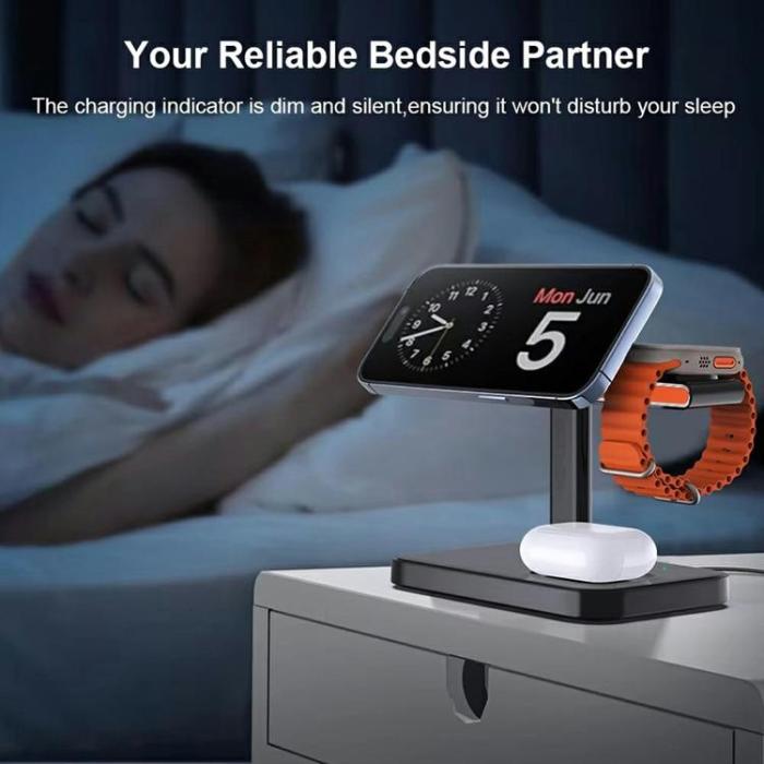 OEM - 3in1 Magnetisk Trådlös Laddare iPhone, Apple Watch, Airpods 15W