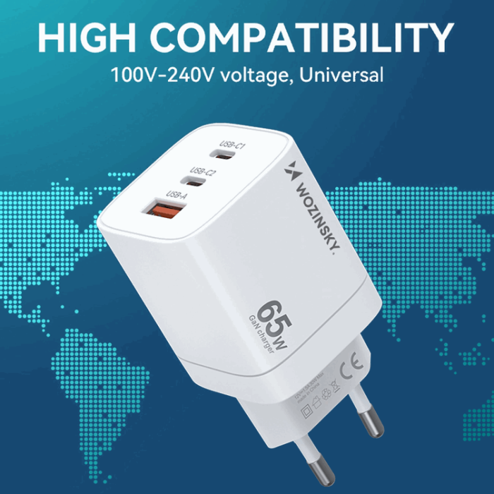 Wozinsky - Wozinsky Väggladdare CGWCW 65W USB-A/2 x USB-C GaN - Vit