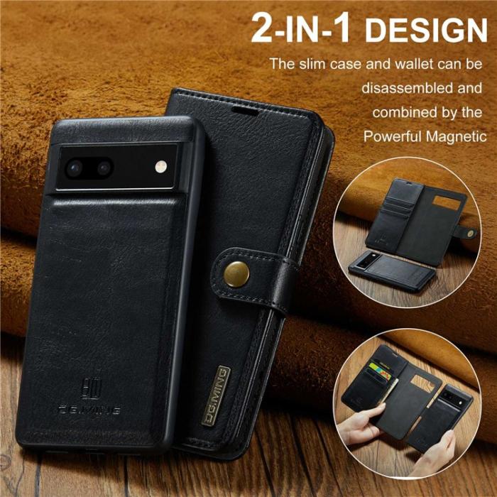 DG.MING - DG.MING Google Pixel 6a Plånboksfodral Detachable 2in1 Äkta Läder - Svart