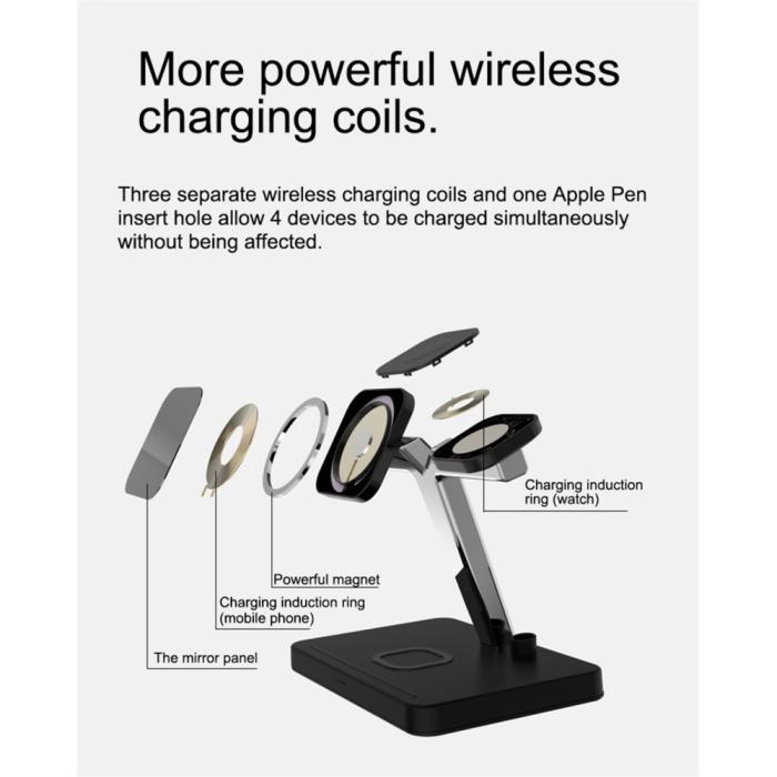 A-One Brand - 4-in-1 Trådlös Laddare Magsafe iPhone, Apple Watch, AirPods, Apple Pencil