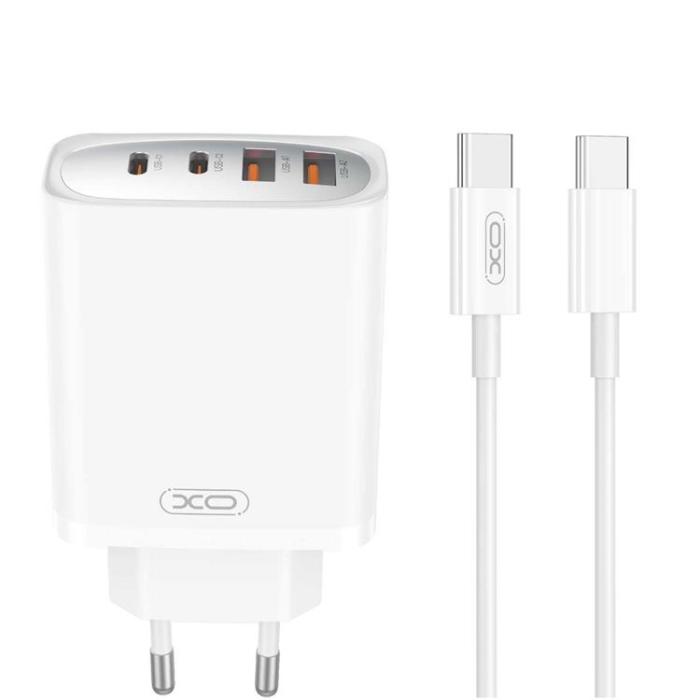XO - XO Snabbladdare 2x USB-C/2x USB 45W med USB-C/USB-C Kabel PD