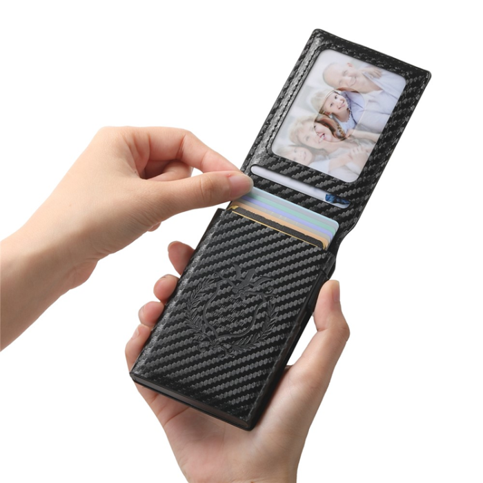 SUTENI - SUTENI Korthållare Automatiskt Pop-Up Metall Imprint Carbon Fiber