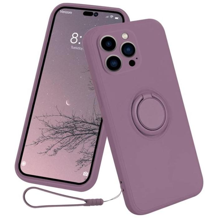 OEM - iPhone 15 Pro Mobilskal Ringhållare Liquid Silikon - Lila