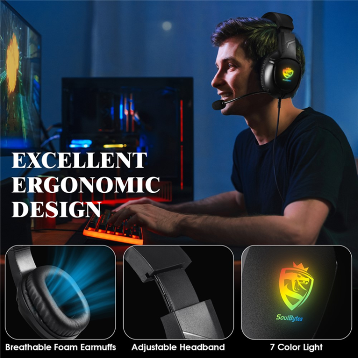 KOTION EACH - KOTION EACH Over-Ear Gaming Hörlurar med Adapterkabel LED-ljus S20