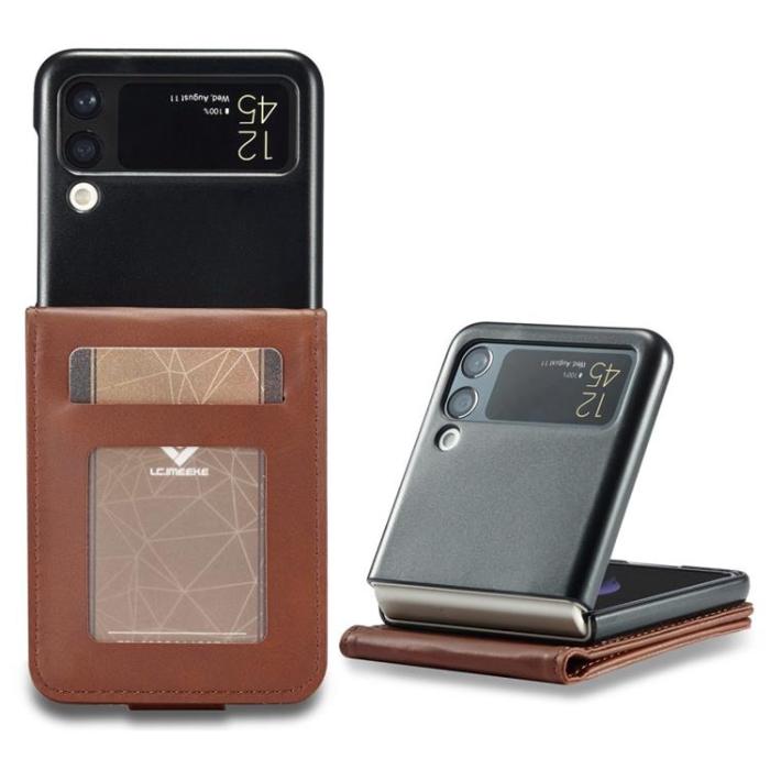 LC.imeeke - LC.IMEEKE Galaxy Z Flip 4 Plånboksfodral PU-Läder - Mörkbrun