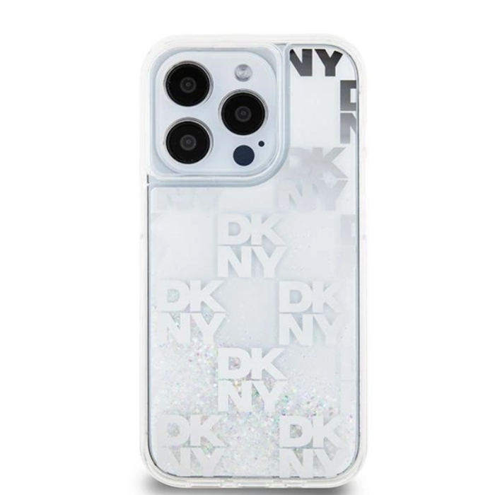 DKNY - DKNY iPhone 15 Pro Mobilskal Liquid Glitter Multi Logo - Vit