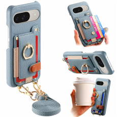 A-One Brand - Google Pixel 10/10 Pro Mobilskal med Korthållare Ring Kickstand - Sky Blå